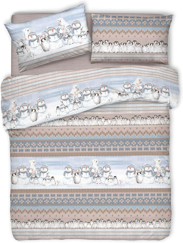 Parure Copripiumino Matrimoniale e Singolo 100% Cotone | Fantasia Invernale Beige
